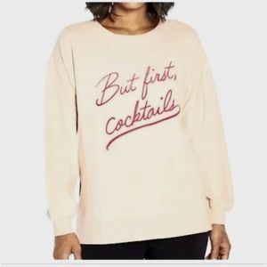 Wildfox Dusty Pink 'But First, Cocktails' Statement Crewneck Sweatshirt